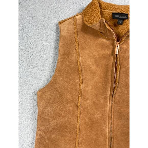 Vintage Express Womens Size M Leather Suede Sherpa Lined Full Zip Jacket Vest - Picture 11 of 14